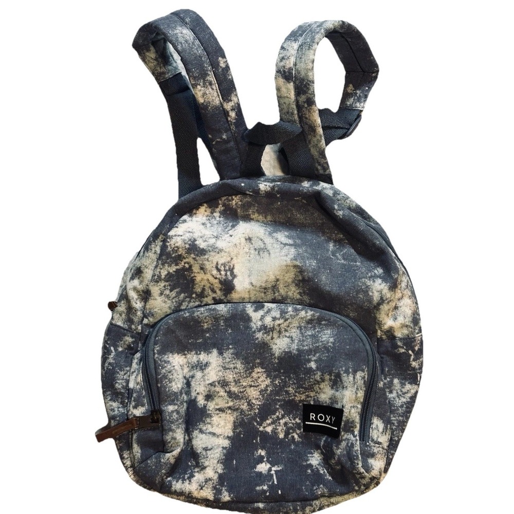 Roxy Backpack - Book Bag - Day Pack Tie-Dyed Multiple Zipper Pockets Blue Gray